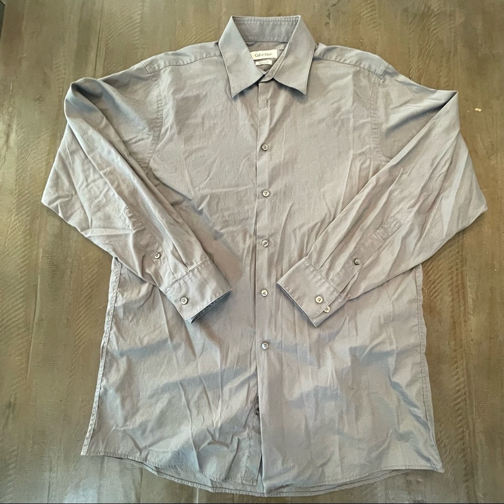 Calvin Klein Mens LS Cotton Button Up Gray Size 15.5-32/33 regular fit